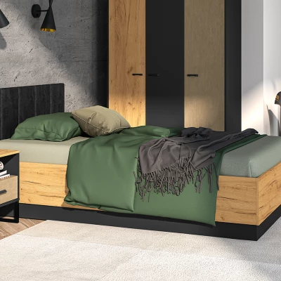 Egyszemélyes ágy 120x200 SABEL - fekete / aranyszínű artisan tölgy