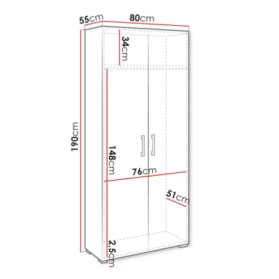 BOERNE kétajtós gardróbszekrény 80 cm - fehér