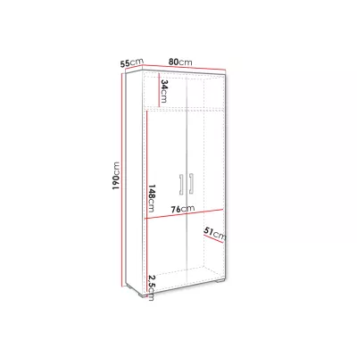 BOERNE kétajtós gardróbszekrény 80 cm - fehér