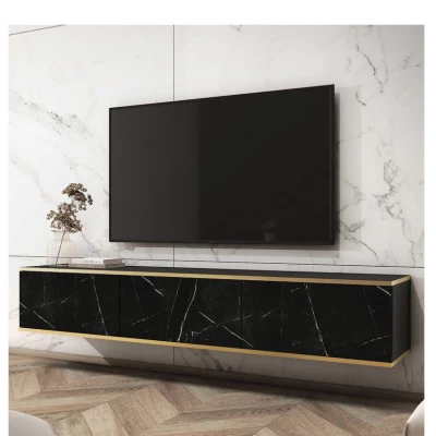 REFUGIO asztal TV alá - 175 cm, fekete márvány / fekete