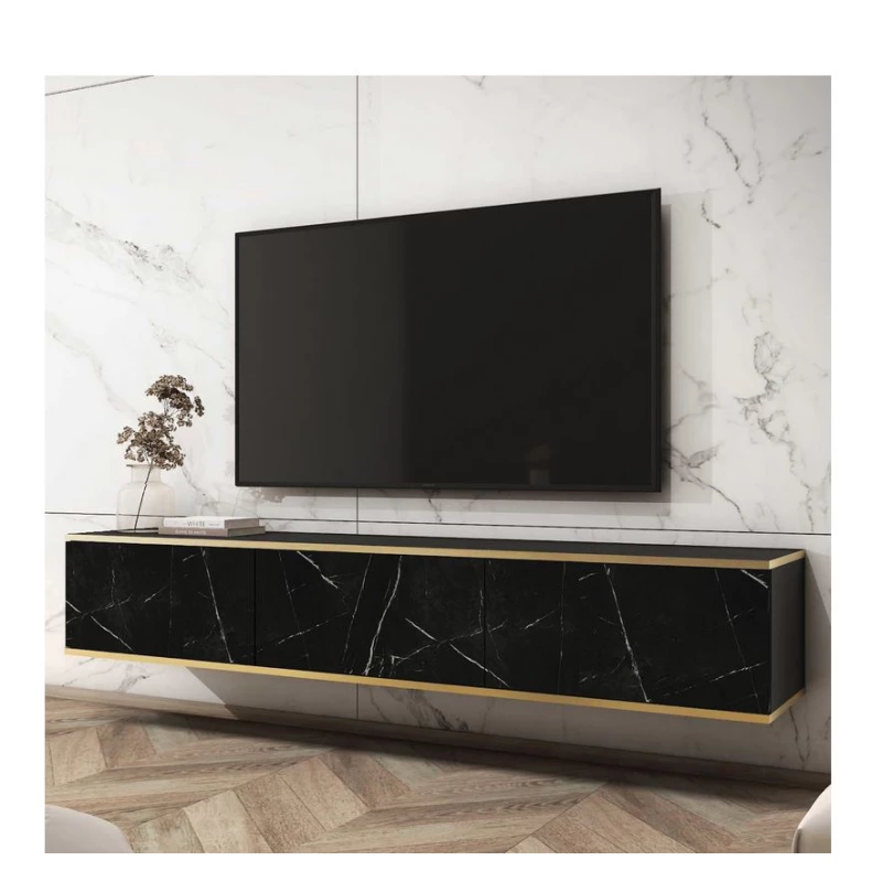REFUGIO asztal TV alá - 175 cm, fekete márvány / fekete