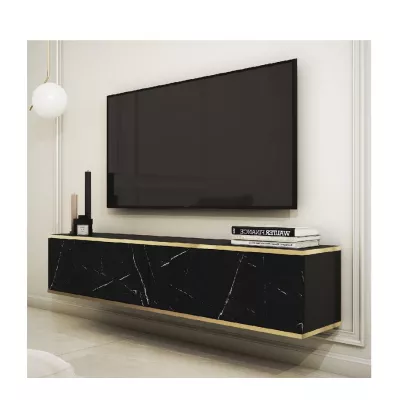 REFUGIO TV asztal - 135+I40 cm, fekete márvány / fekete 