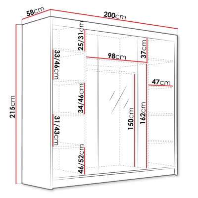 Nagy tükrös szekrény 200 cm TIOGA - fehér / fekete