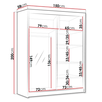 Magas szekrény 150 cm TENAHA - fehér / fekete