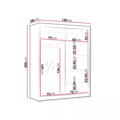 Magas szekrény 150 cm TENAHA - fehér / fekete