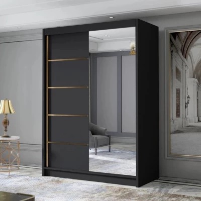 Keskeny gardróbszekrény 120 cm tükörrel STOWEL - fekete