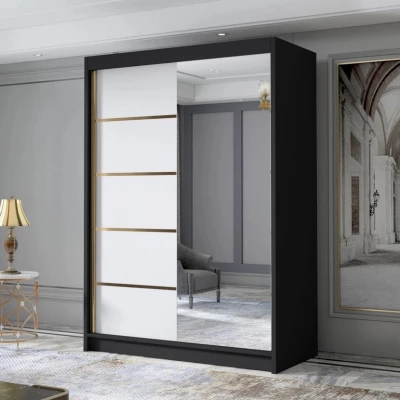 Keskeny gardrób 120 cm tükörrel STOWEL - fekete / fehér