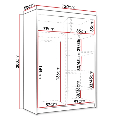 Keskeny gardrób 120 cm tükörrel STOWEL - fehér / fekete