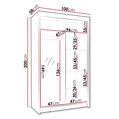 Magas gardrób 100 cm SINTON - fekete / fehér