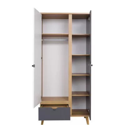Kétajtós gardróbszekrény 90 cm LARNAKA - arany tölgy / fehér / grafit