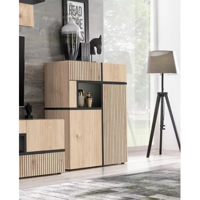 Kétajtós szekrény fiókokkal CELINE - hickory jackson / fekete