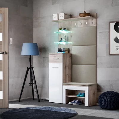 TELA 6 előszobai fal párnával - wellington tölgy / fehér / bézs