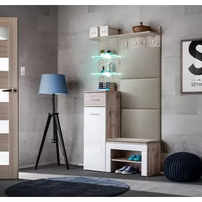 TELA 6 előszobai fal párnával - wellington tölgy / fehér / bézs