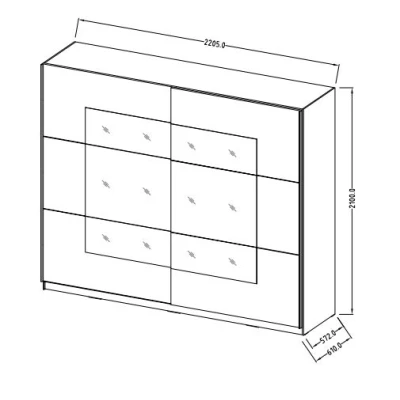 Tükrös gardrób 221 cm CROWEL - fehér