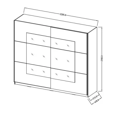 Tükrös gardrób 221 cm CROWEL - fehér