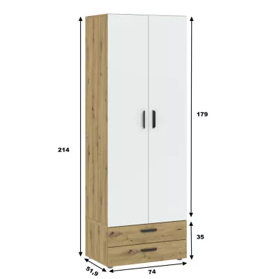 Kétajtós szekrény 74 cm fiókokkal RICHLAND - artisan tölgyfa