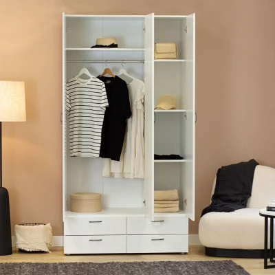 Háromajtós szekrény 111 cm fiókokkal RICHLAND - fehér