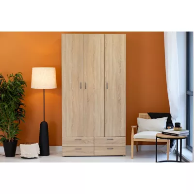 Háromajtós gardróbszekrény 111 cm fiókokkal RICHLAND - sonoma tölgyfa