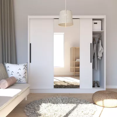 Gardróbszekrény tolóajtóval 205 cm és tükörrel VERNON - fehér