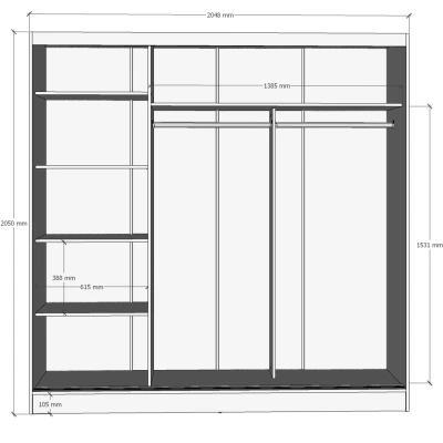 Gardróbszekrény tolóajtóval 205 cm és tükörrel VERNON - fehér