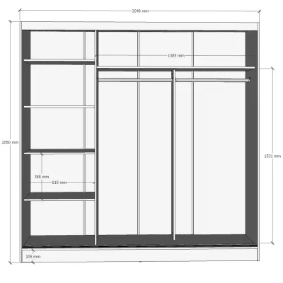Gardróbszekrény tolóajtóval 205 cm és tükörrel VERNON - fehér