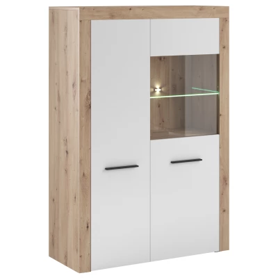 Alacsony vitrinek LED világítással WYLIE - artisan tölgy / fényes fehér