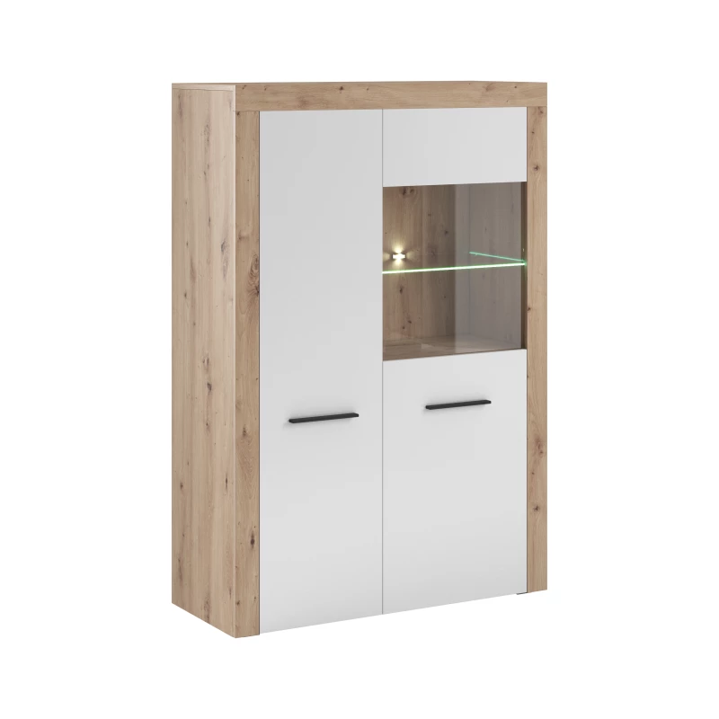 Alacsony vitrinek LED világítással WYLIE - artisan tölgy / fényes fehér