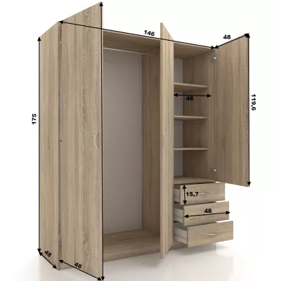 Fiókos gardróbszekrény 146 cm ROSHARON - sonoma tölgy