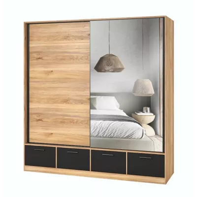 Tükrös gardrób 200 cm CROWEL - mályva tölgy / fekete
