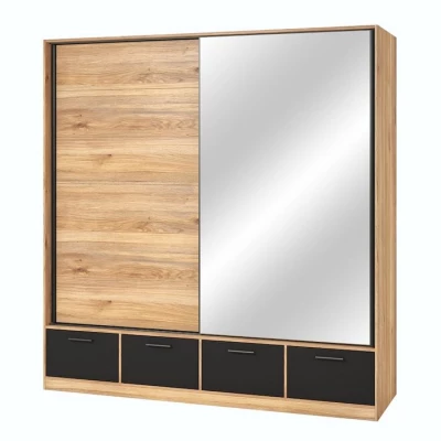 Tükrös gardrób 200 cm CROWEL - mályva tölgy / fekete