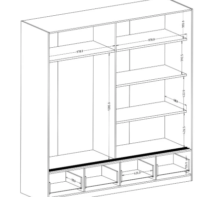 Tükrös gardrób 200 cm CROWEL - mályva tölgy / fekete