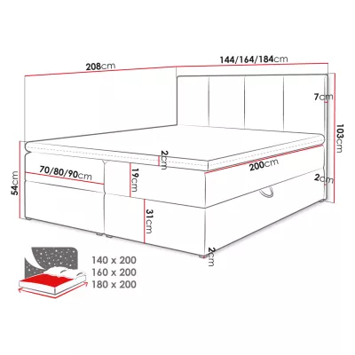 CARMELA  boxspring ágy 140x200 - szürke + INGYENES topper