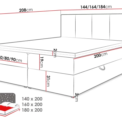 CARMELA boxspring ágy 160x200 - szürke + INGYENES topper