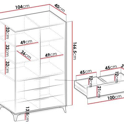 Széles gardrób 104 cm fiókokkal XELA - homokbézs