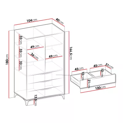 Széles gardrób 104 cm fiókokkal XELA - homokbézs