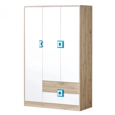 Gardróbszekrény 120 cm ALBA - világos tölgy / fehér / türkiz