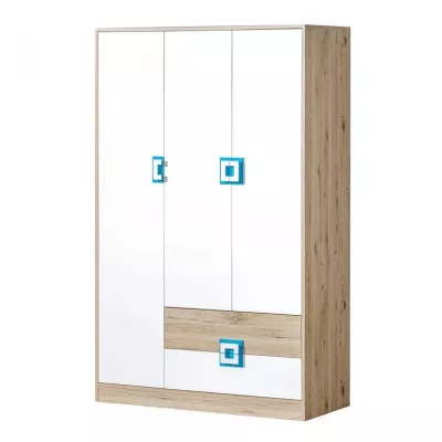 Gardróbszekrény 120 cm ALBA - világos tölgy / fehér / türkiz