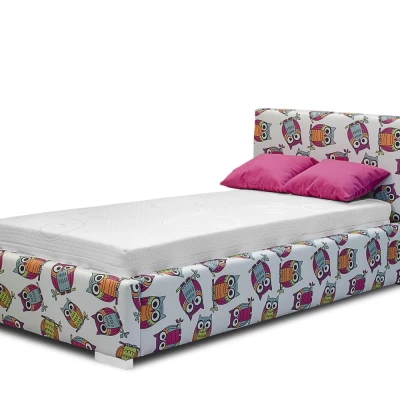 Kárpitozott gyerekágy 90x200 MOANA - baglyok / fehér
