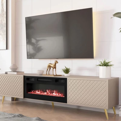 TV állvány elektromos kandallóval TAGO - homokbézs