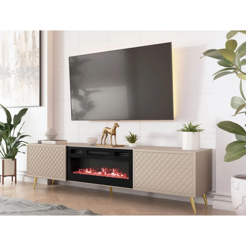 TV állvány elektromos kandallóval TAGO - homokbézs
