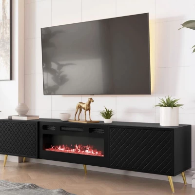 TV állvány elektromos kandallóval TAGO - fekete