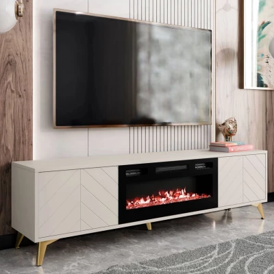 TV állvány elektromos kandallóval XELA - homokbézs