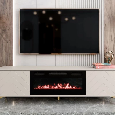 TV állvány elektromos kandallóval XELA - homokbézs