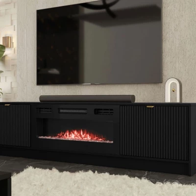Széles TV-állvány elektromos kandallóval TABORO - fekete