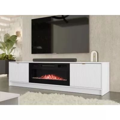 Széles TV-állvány elektromos kandallóval TABORO - fehér