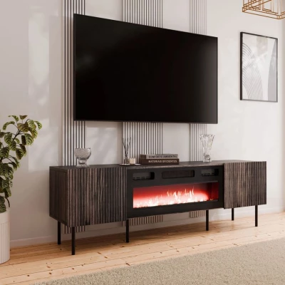 TV állvány elektromos kandallóval ANGET - diófa