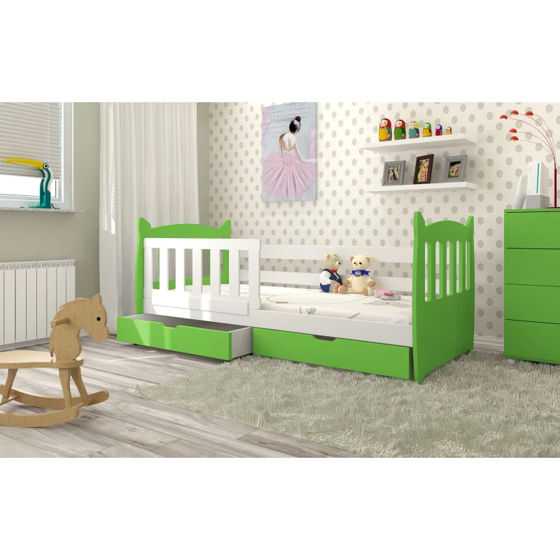Gyerekágy 75x160 MEDA tárolóhellyel - zöld