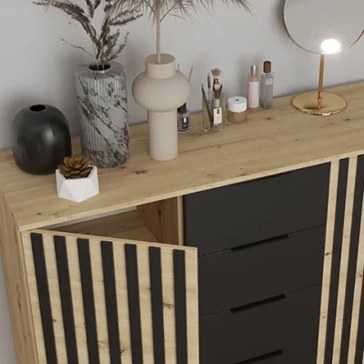 PUNIA kombinált komód - artisan tölgy / fekete