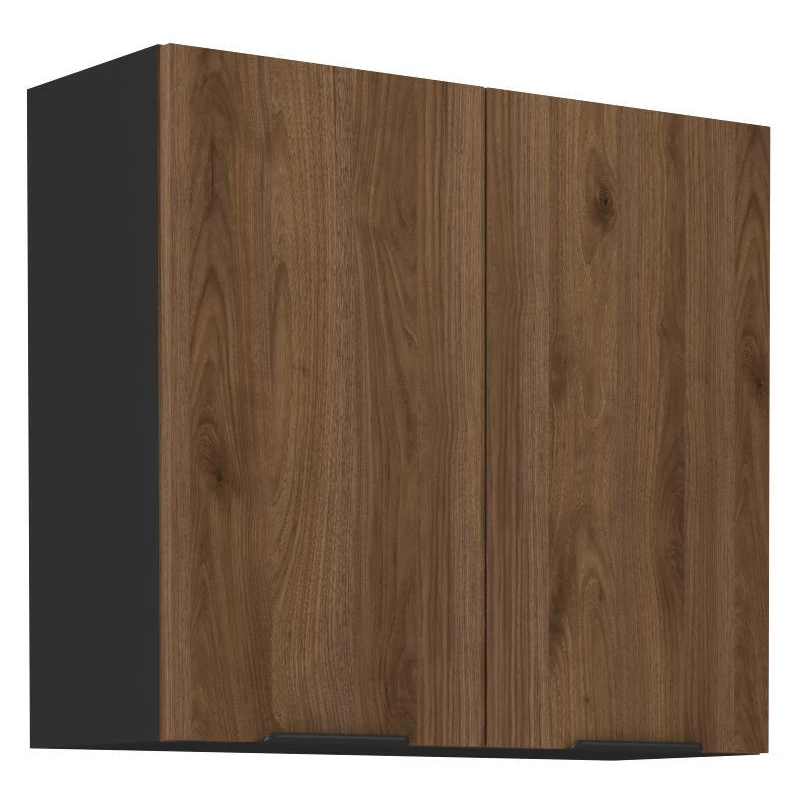 TOVA felső konyhaszekrény - szélesség 80 cm, okapi diófa / fekete