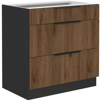 TOVA alsó fiókos szekrény - szélesség 80 cm, okapi diófa / fekete